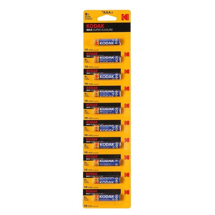 Батарейка алкалиновая Kodak Max, AAA, LR03-10BL, 1.5В, отрывной блистер, 10 шт. от компании Интернет - магазин Flap - фото 1