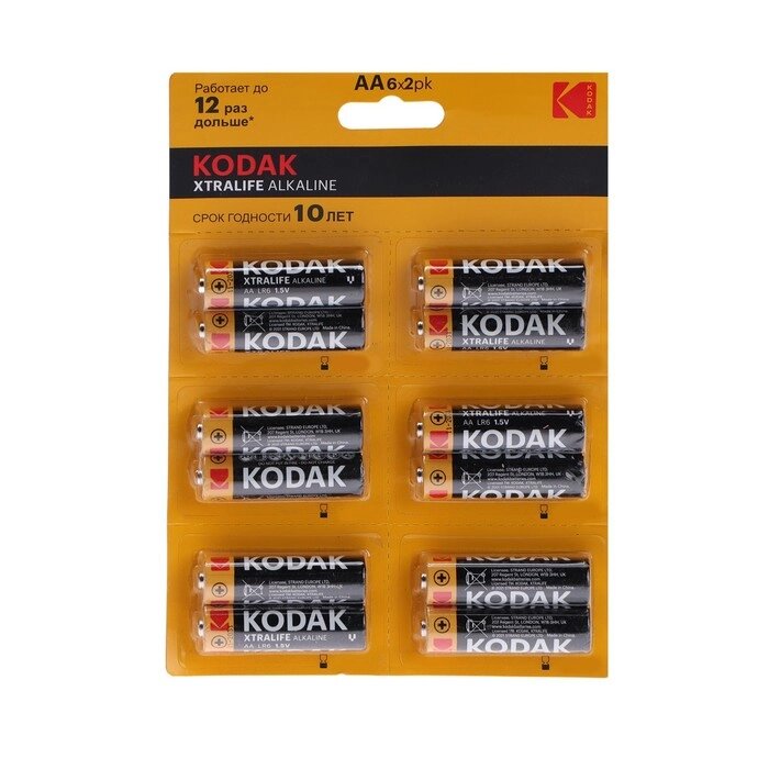 Батарейка алкалиновая Kodak Xtralife, AA, LR6-12BL, 1.5В, блистер, 12 шт. от компании Интернет - магазин Flap - фото 1