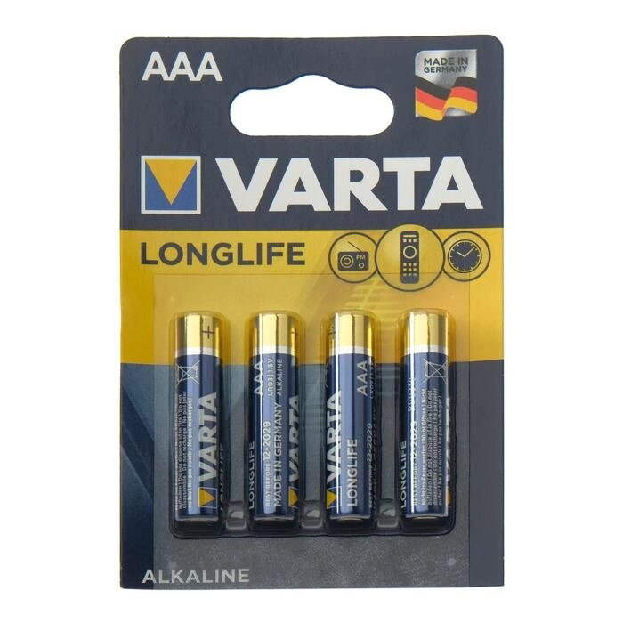 Батарейка алкалиновая Varta LongLife, AAA, LR03-4BL, 1.5В, блистер, 4 шт. от компании Интернет - магазин Flap - фото 1