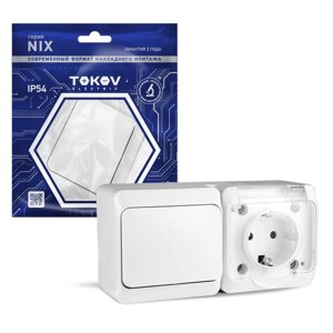 Блок оп nix (розетка 16а 250в с заземл. 1-кл. выкл. 10а) IP54 бел. TOKOV electric TKE-NX-V1rz-C01T-I