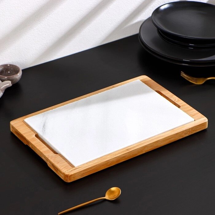 Блюдо для подачи Magistro Marble, 3623 см, мрамор, бамбук от компании Интернет - магазин Flap - фото 1