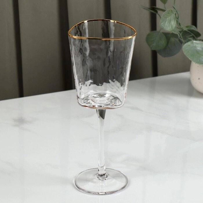 Бокал из стекла для вина Magistro «Жемчуг», 300 мл, 8,522 см, форма треугольник, с золотой отводкой от компании Интернет - магазин Flap - фото 1
