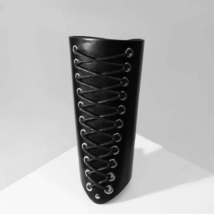 Браслет кожа «Манжета» на шнуровке, высокий, цвет серебряно-чёрный, от компании Интернет - магазин Flap - фото 1