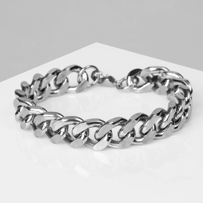 Браслет мужской «Стальной» утолщённая цепь, цвет серебро, 20,5 см от компании Интернет - магазин Flap - фото 1