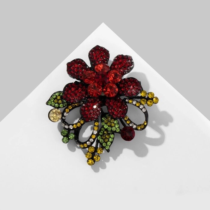 Брошь «Цветок» с завитками, цвет красный в чёрном металле от компании Интернет - магазин Flap - фото 1