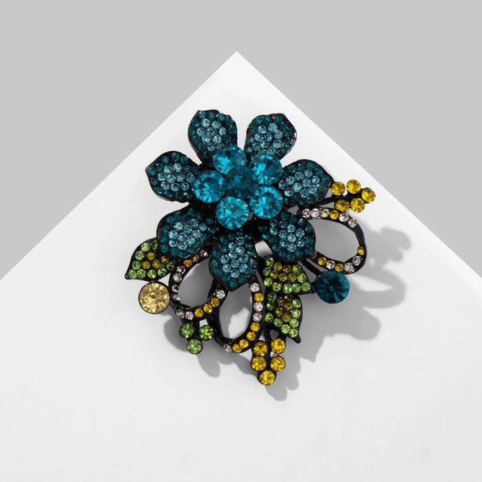 Брошь «Цветок» с завитками, цвет морской в чёрном металле от компании Интернет - магазин Flap - фото 1