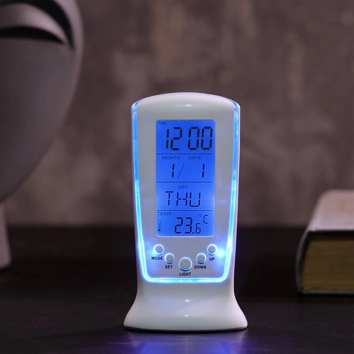 Будильник Luazon LB-02 "Обелиск", часы, дата, температура, подсветка, белый от компании Интернет - магазин Flap - фото 1