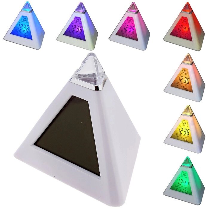 Будильник Luazon LB-05 "Пирамида", 7 цветов дисплея, термометр, подсветка от компании Интернет - магазин Flap - фото 1