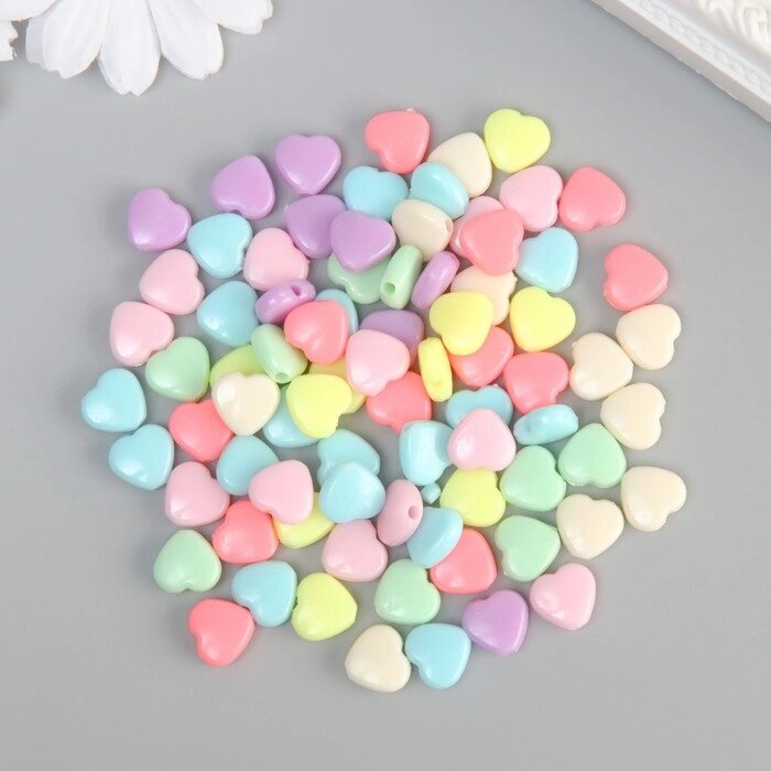 Бусины для творчества пластик "Сердечки" цветные нежных цветов набор 500 гр 1х1,1х0,5 см от компании Интернет - магазин Flap - фото 1