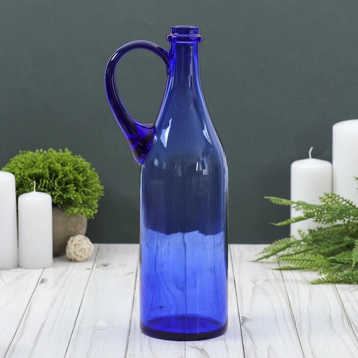 Бутыль "Литр Руч. 1л." d (дна)=9см H=32cм. из синего стекла (без декора) от компании Интернет - магазин Flap - фото 1