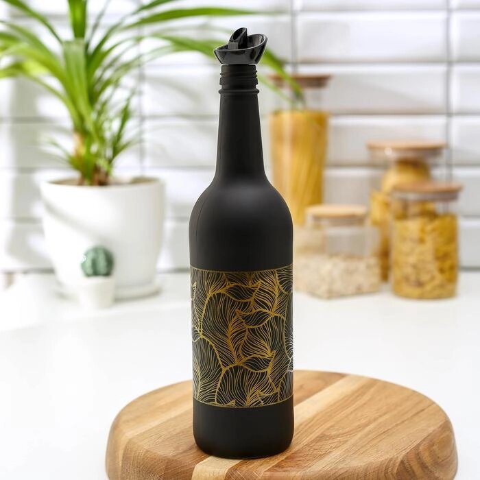 Бутыль стеклянная для соуса и масла «Золотая листва», 750 мл, цвет чёрный от компании Интернет - магазин Flap - фото 1