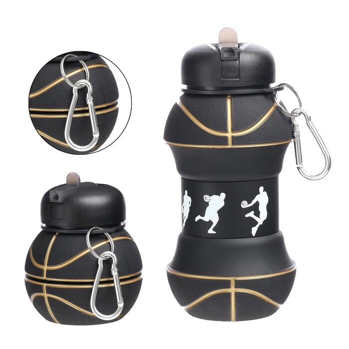 Бутылка для воды "Баскетболный мяч", 550 мл, складная, черная, 18 х 8.7 см от компании Интернет - магазин Flap - фото 1