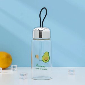 Бутылка для воды стеклянная «Авокадо», 380 мл, h=15 см, рисунок МИКС
