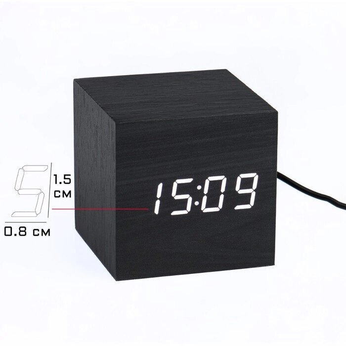 Часы - будильник электронные "Цифра" настольные с термометром, деревянные, 6.5 см, ААА, USB от компании Интернет - магазин Flap - фото 1