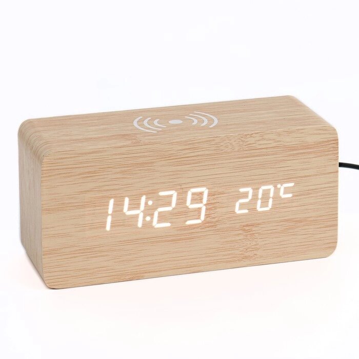 Часы - будильник электронные "Цифра-ТЗ" настольные с термометром и беспроводной QI зарядкой от компании Интернет - магазин Flap - фото 1