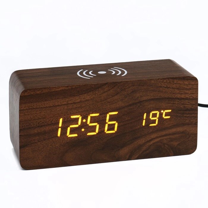 Часы - будильник электронные "Цифра-ТЗ" настольные с термометром и беспроводной QI зарядкой от компании Интернет - магазин Flap - фото 1