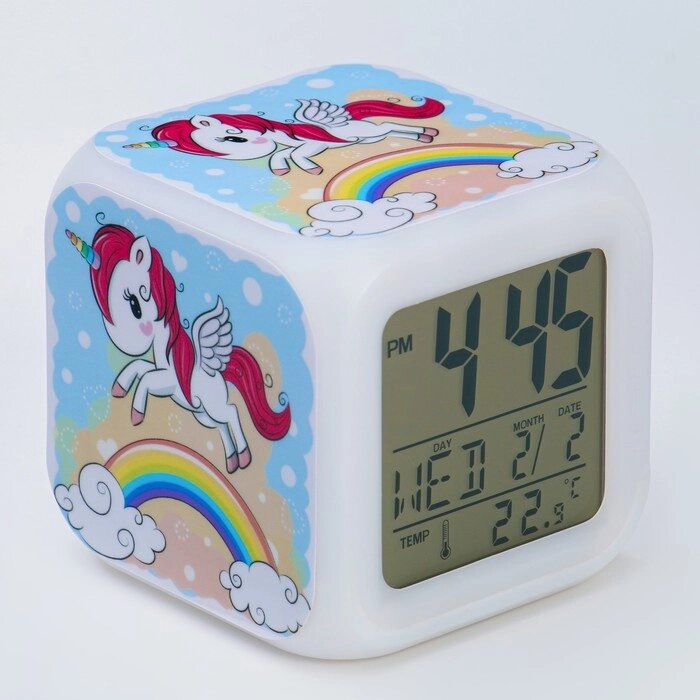Часы - будильник электронные детские "Единорог" настольные, с подсветкой, 8 х 8 см, ААА от компании Интернет - магазин Flap - фото 1