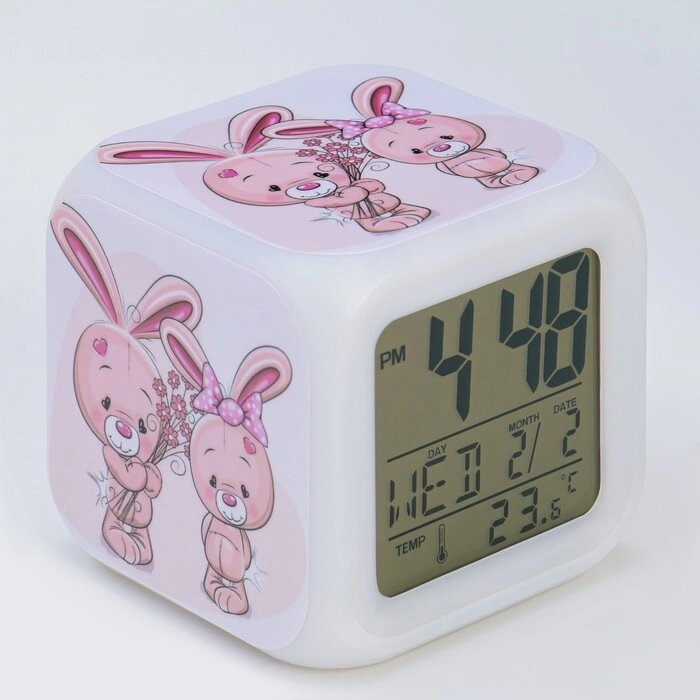 Часы - будильник электронные детские "Зайка" настольные, с подсветкой, 8 х 8 см, ААА 7533414 от компании Интернет - магазин Flap - фото 1