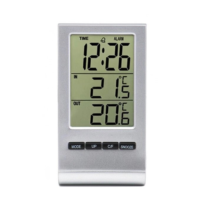 Часы - будильник электронные настольные с метеостанцией, 5.7 х 10.6 см, 2 AG10 от компании Интернет - магазин Flap - фото 1