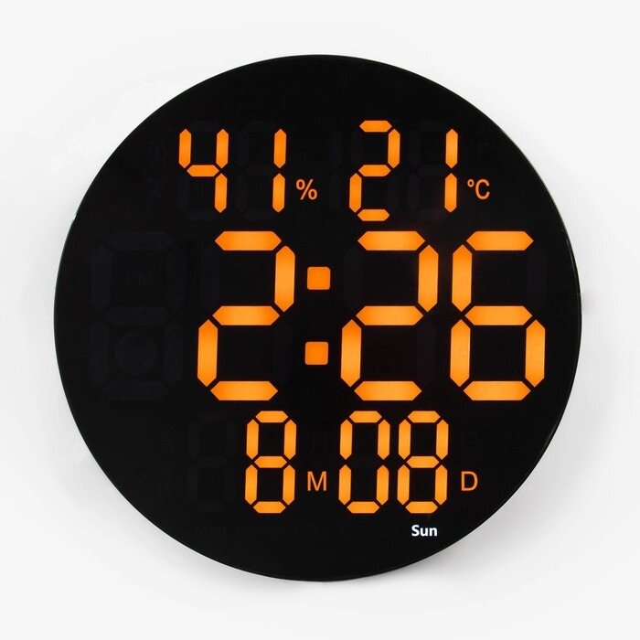 Часы электронные настенные, будильник, календарь, термометр, гигрометр, 1 ААА, d-25 см от компании Интернет - магазин Flap - фото 1