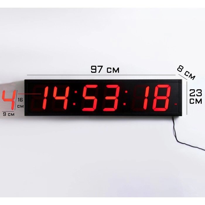 Часы электронные настенные "Соломон", таймер, секундомер, 97 х 8 х 23 см, красные цифры от компании Интернет - магазин Flap - фото 1