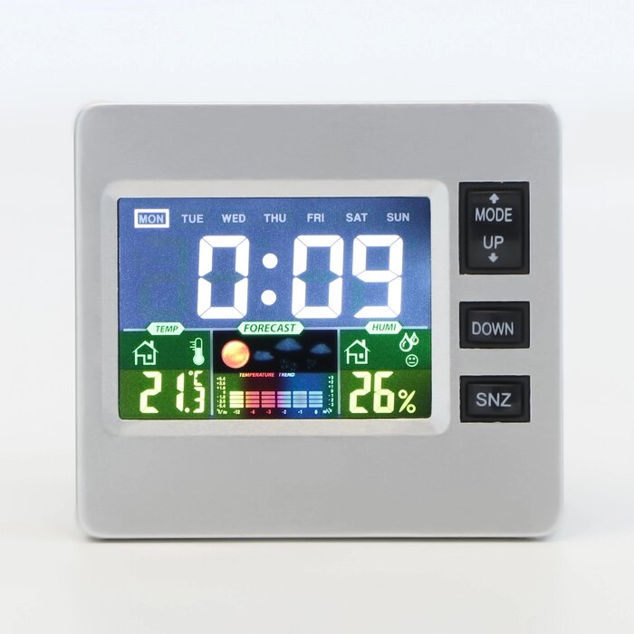 Часы электронные настольные с метеостанцией, с календарём и будильником, 7.7 х 8.6 см от компании Интернет - магазин Flap - фото 1