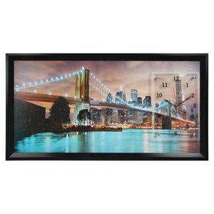 Часы-картина настенные, интерьерные "Бруклинский мост", 50 х 100 см, на холсте, бесшумные