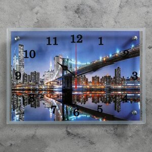 Часы-картина настенные, интерьерные "Бруклинский мост", бесшумные, 25 х 35 см,