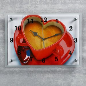 Часы-картина настенные, интерьерные "Чашка кофе сердце", бесшумные, 25 х 35 см
