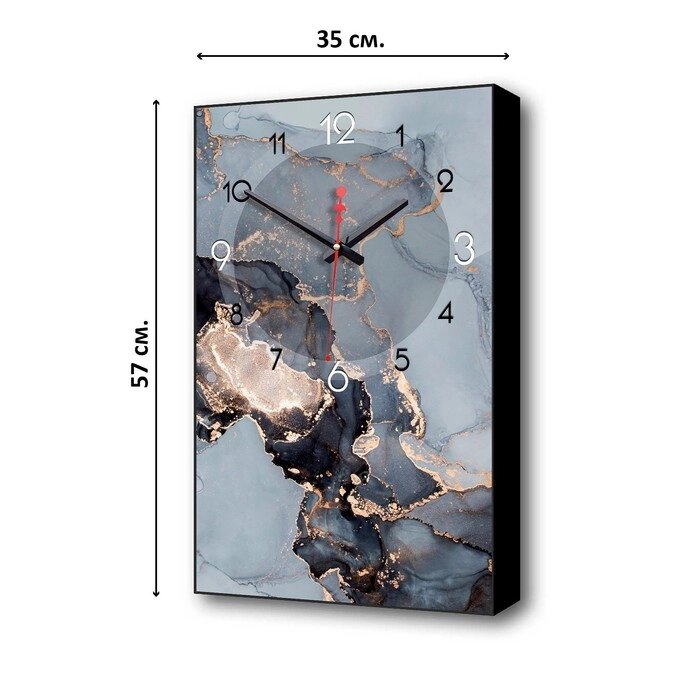 Часы-картина настенные, интерьерные "Черный мрамор", плавный ход, 57 х 35 х 4 см от компании Интернет - магазин Flap - фото 1