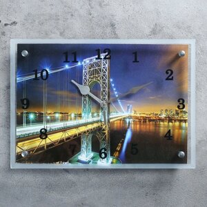 Часы-картина настенные, интерьерные "Ночной мост", бесшумные, 25 х 35 см