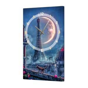 Часы-картина настенные, интерьерные "Париж", 35 х 60 см, на холсте, бесшумные