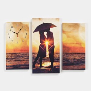 Часы-картина настенные, модульные "Влюблённая пара на берегу", бесшумные, 60 х 80 см, триптих 204506