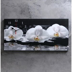 Часы-картина настенные, на холсте, интерьерные, бесшумные "Белые орхидеи", 40 х 76 см