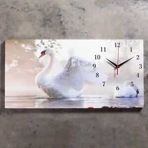 Часы-картина настенные, на холсте, интерьерные, бесшумные "Белый лебедь", 40 х 76 см
