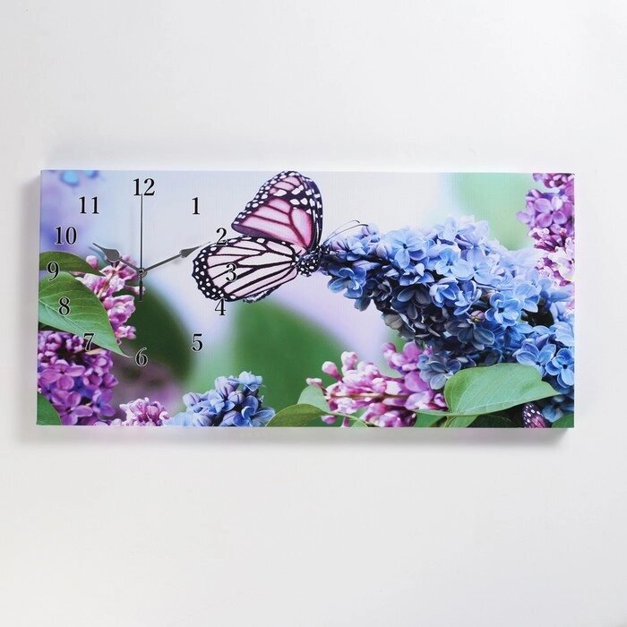 Часы-картина настенные, на холсте, интерьерные "Сирень и бабочка", бесшумные, 40 х 76 см от компании Интернет - магазин Flap - фото 1