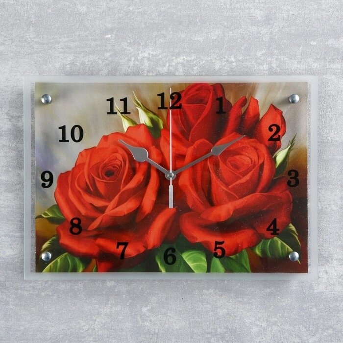 Часы-картина настенные, серия: Цветы, "Красные розы", 25х35 см от компании Интернет - магазин Flap - фото 1