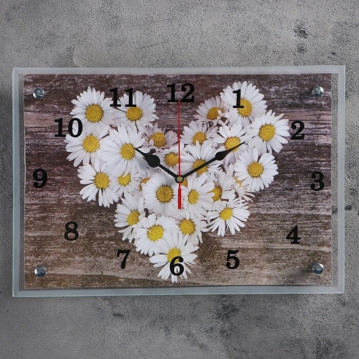Часы-картина настенные, серия: Цветы, "Ромашки в форме сердца", 25 х 35 см от компании Интернет - магазин Flap - фото 1