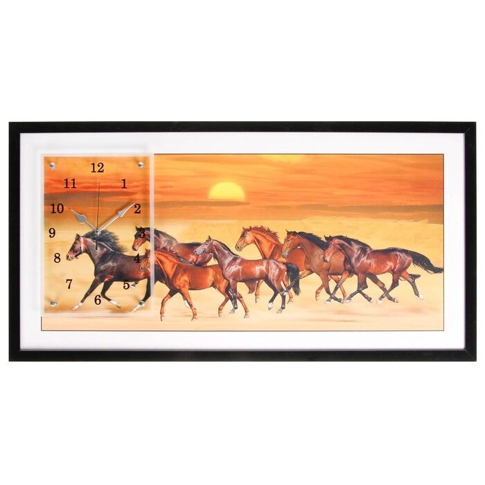 Часы-картина настенные, серия: Животные, "Стая лошадей", 50 х 100 см от компании Интернет - магазин Flap - фото 1