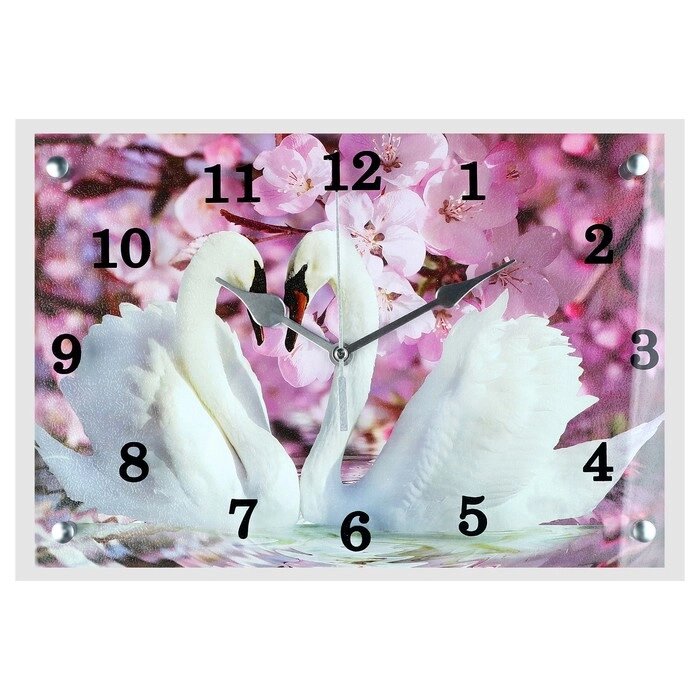 Часы-картина настенные, серия: Животный мир, "Два лебедя, сиреневые цветы", 25х35 см от компании Интернет - магазин Flap - фото 1