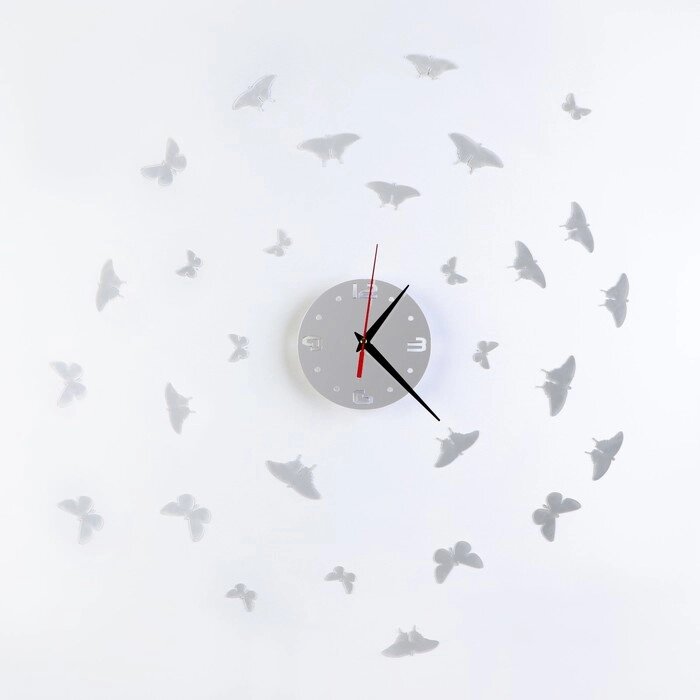 Часы-наклейка, серия: DIY, "Бабочки", плавный ход, d-15 см, 20.5 х 20.5 см, 1 АА, от компании Интернет - магазин Flap - фото 1