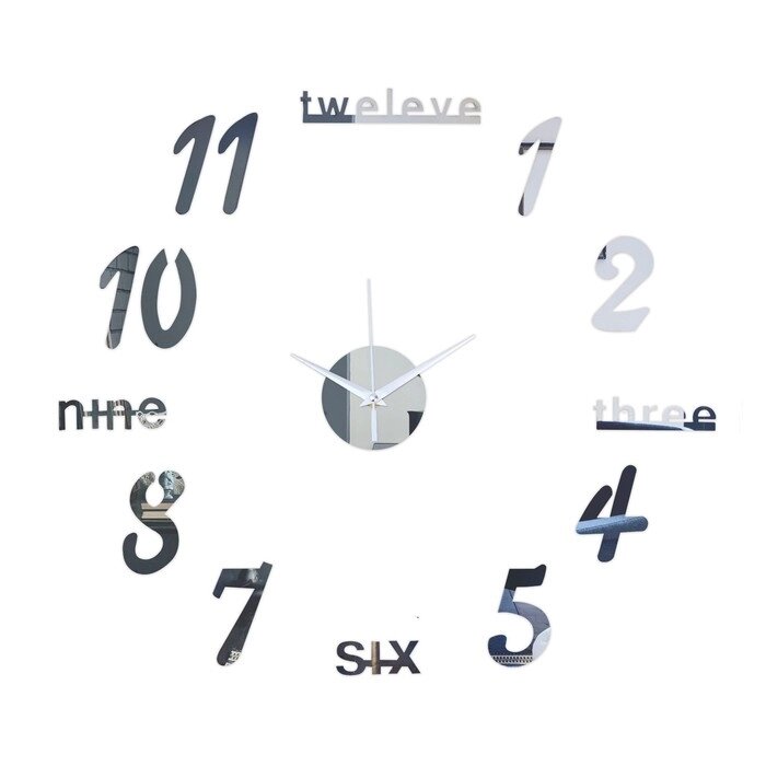 Часы-наклейка, серия: DIY, "Эмин", d-50 см, сек. стрелка 13 см, цифры 7.5 х 5 см, АА, серебро от компании Интернет - магазин Flap - фото 1