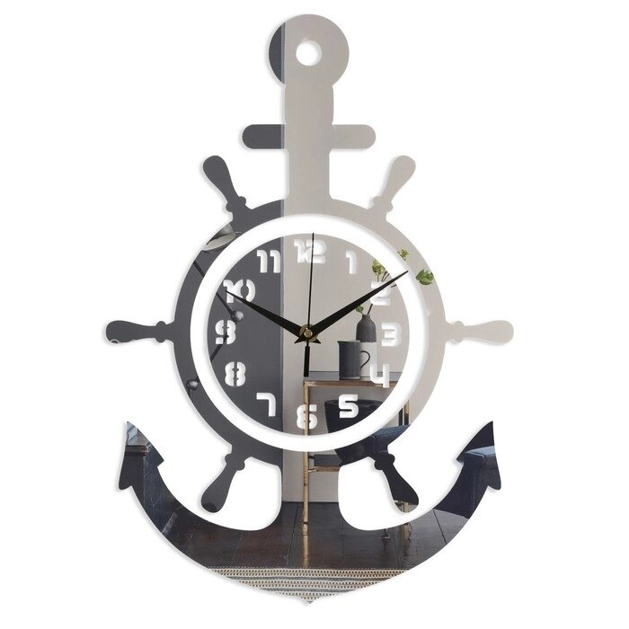 Часы-наклейка, серия: DIY, "Якорь", 45 х 31 см, 1 АА, серебро от компании Интернет - магазин Flap - фото 1