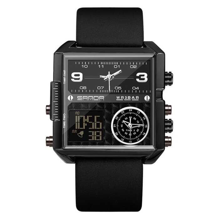 Часы наручные электронные, d-4.1 см, будильник, календарь, водонепроницаемые, черные от компании Интернет - магазин Flap - фото 1