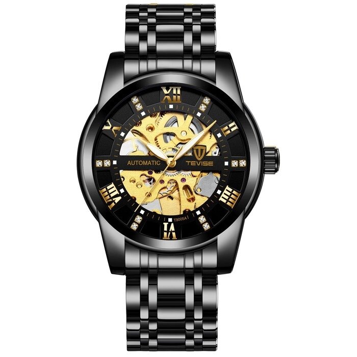 Часы наручные механические мужские, d-4.1 см, 3 АТМ, светящиеся, черные от компании Интернет - магазин Flap - фото 1