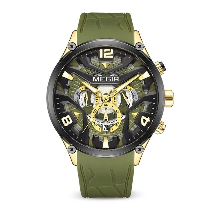 Часы наручные мужские, d-4.6 см, с хронографом, 3 АТМ, светящиеся, зеленые от компании Интернет - магазин Flap - фото 1