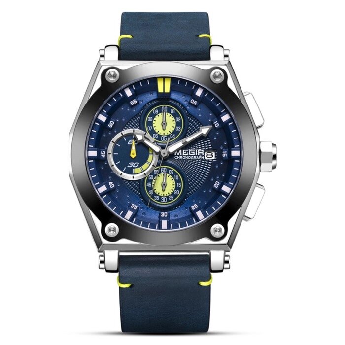 Часы наручные мужские, d-4.7 см, с хронографом, 3 АТМ, светящиеся, синие от компании Интернет - магазин Flap - фото 1