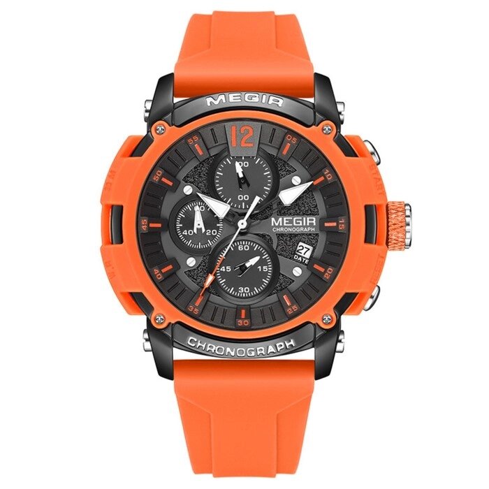 Часы наручные мужские, d-5.1 см, с хронографом, 3 АТМ, светящиеся, оранжевые от компании Интернет - магазин Flap - фото 1