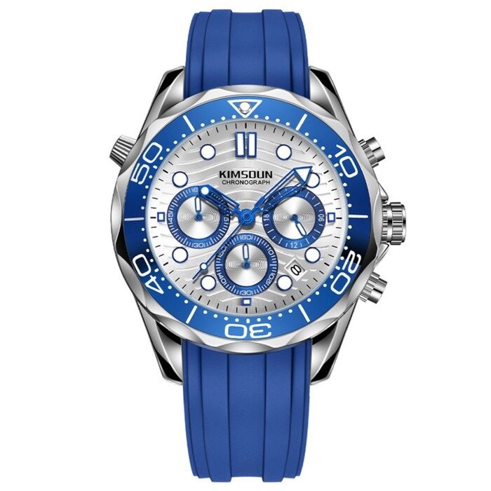 Часы наручные мужские, с календарем, подсветкой, хронографом, d-4.3 см, синие от компании Интернет - магазин Flap - фото 1