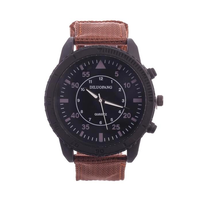 Часы наручные мужские "Солдат", коричневые, d=4.5 см, ремешок текстиль 22 мм от компании Интернет - магазин Flap - фото 1